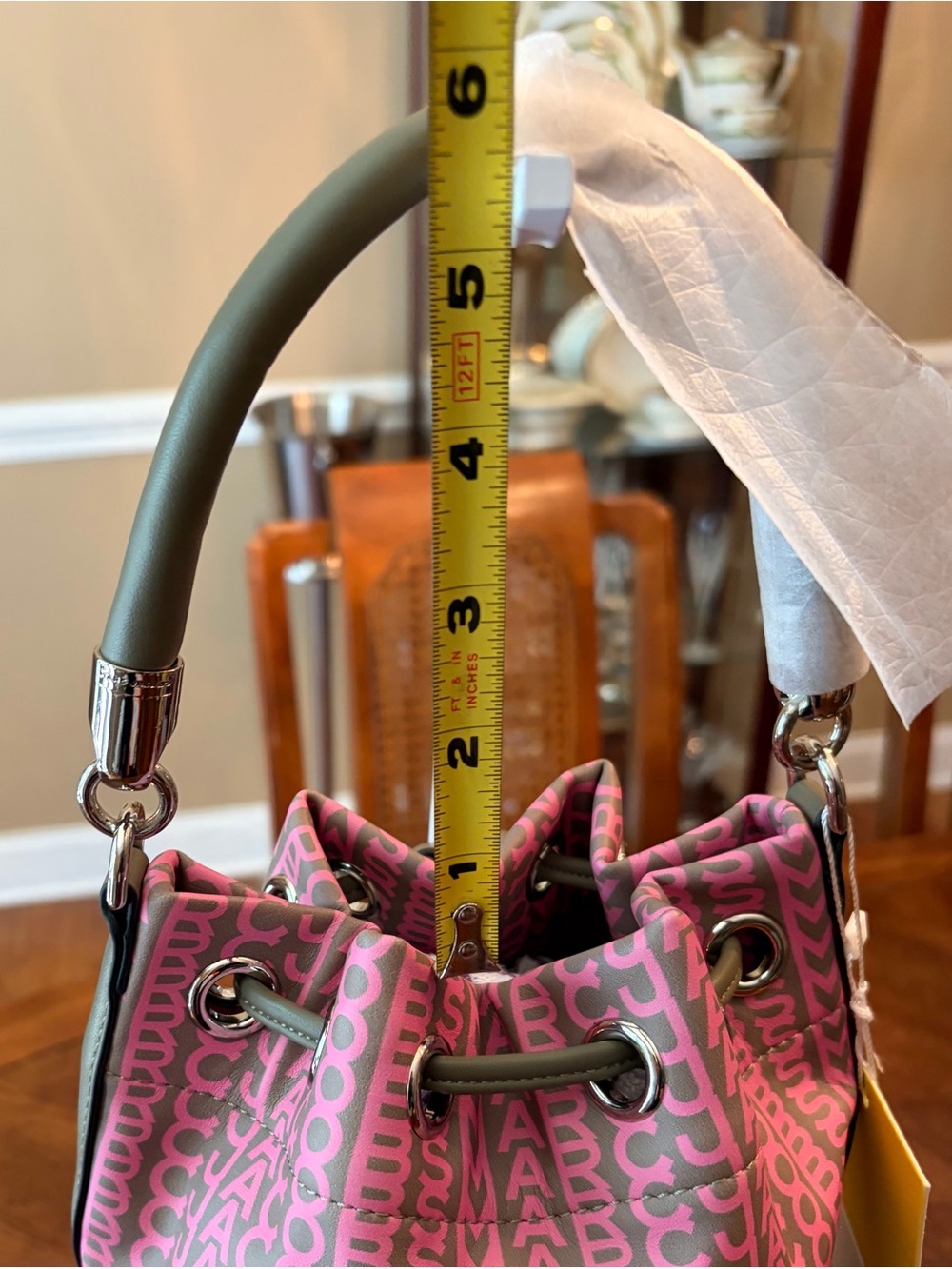 NWT Marc Jacobs Pink Patterned Drawstring Micro Bucket Bag - Picture 13 of 13